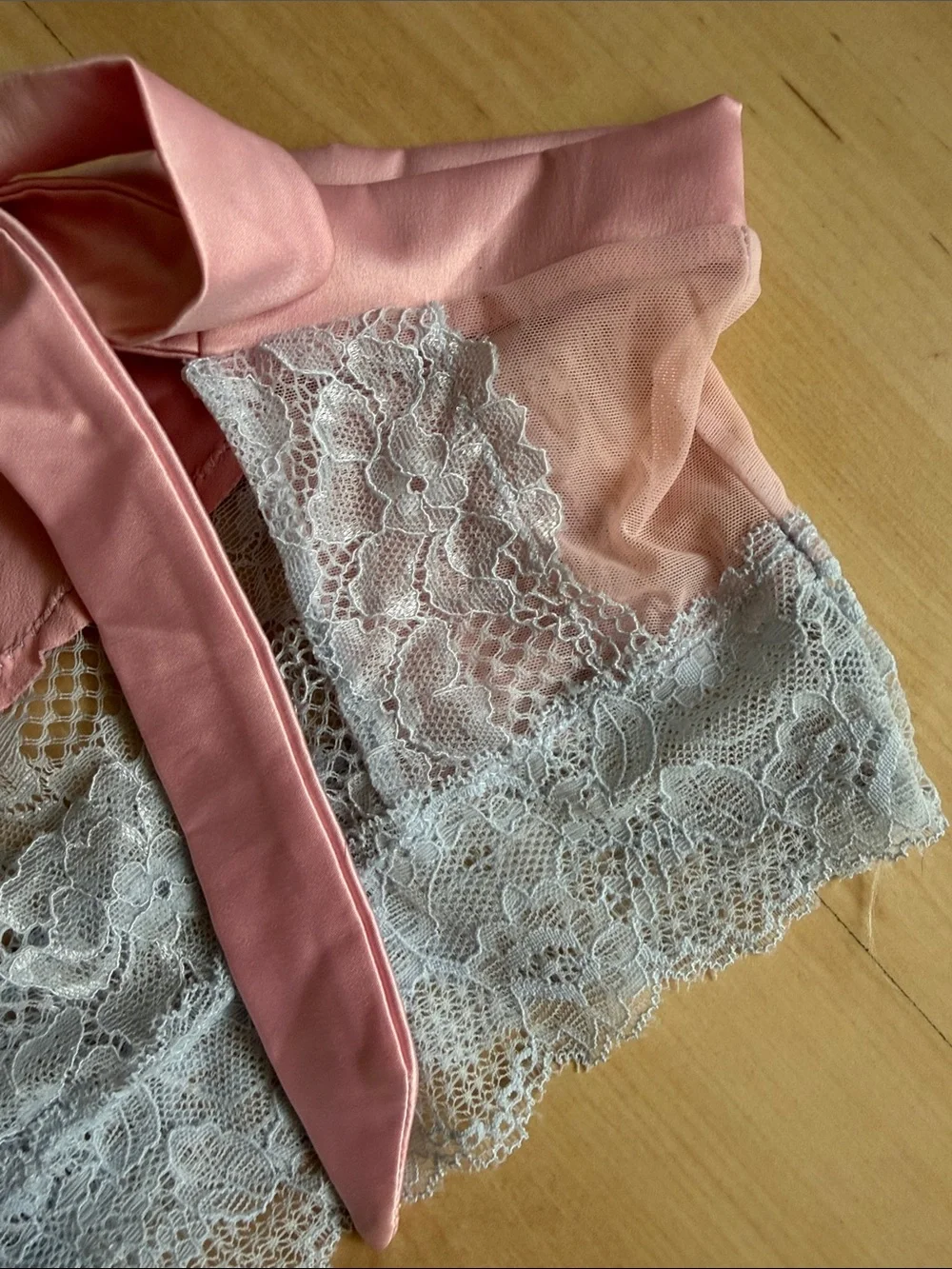 Delicate Pink & Gray Lace Bra and Brief Set